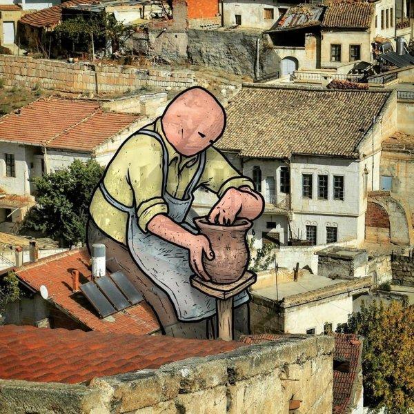 Dev illüstrasyonlarla sokak sanatı 