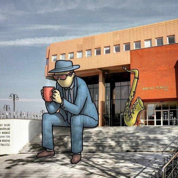 Dev illüstrasyonlarla sokak sanatı 