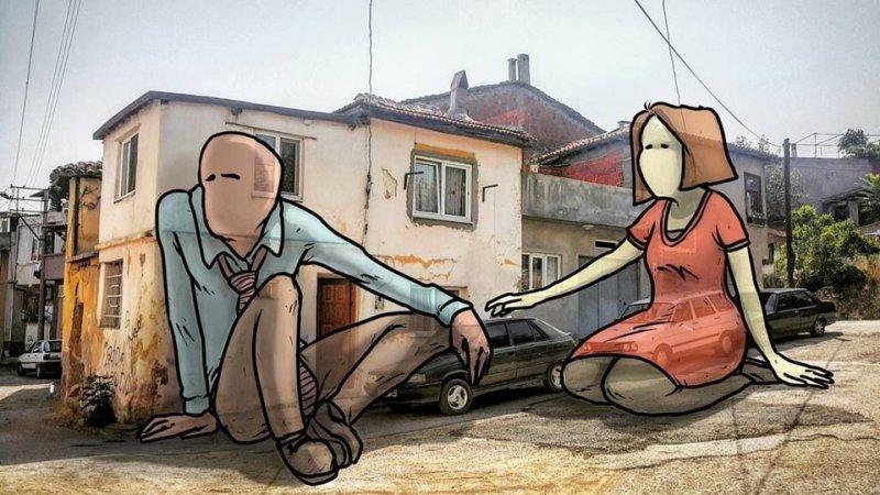 Dev illüstrasyonlarla sokak sanatı 