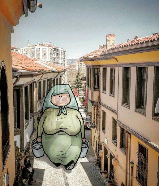 Dev illüstrasyonlarla sokak sanatı 