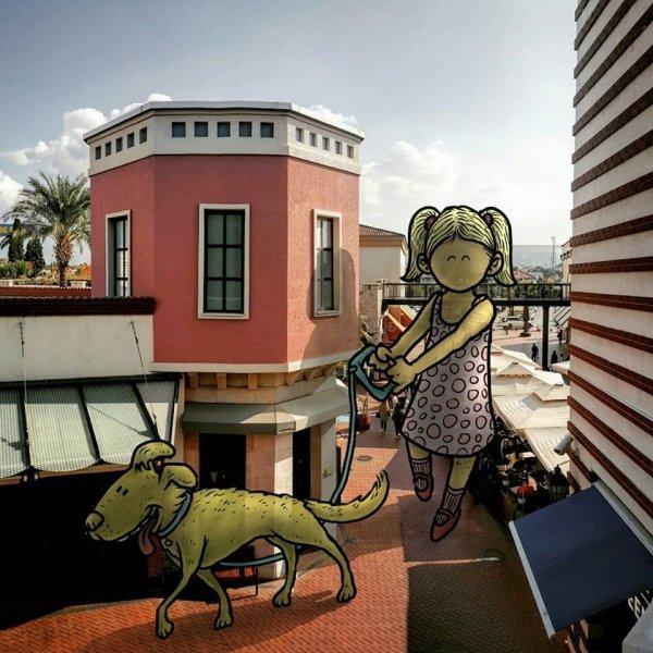 Dev illüstrasyonlarla sokak sanatı 