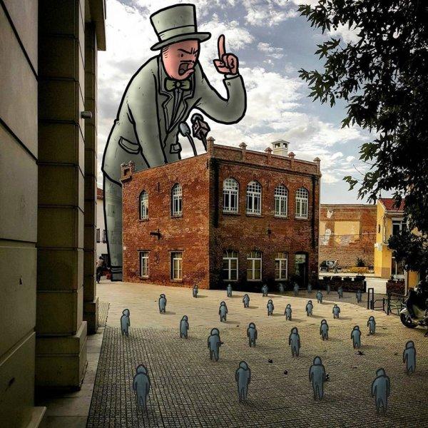 Dev illüstrasyonlarla sokak sanatı 