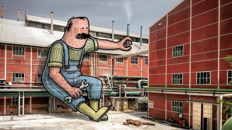 Dev illüstrasyonlarla sokak sanatı 