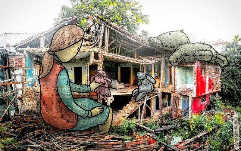 Dev illüstrasyonlarla sokak sanatı 