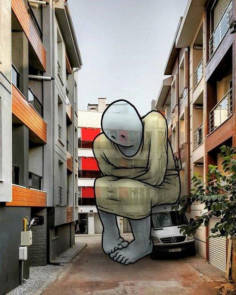 Dev illüstrasyonlarla sokak sanatı 