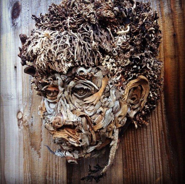 Buluntu ağaç parçalarıyla yapan heykeller