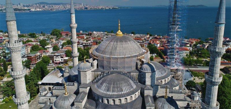 Sultanahmet Camii’nde dev restorasyon havadan görüntülendi