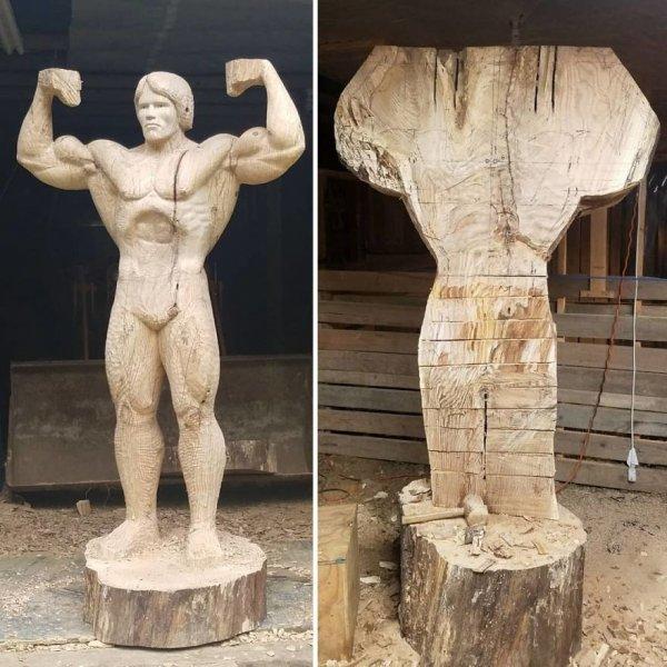 Arnold Schwarzenegger'in ahşap heykeli yapıldı 