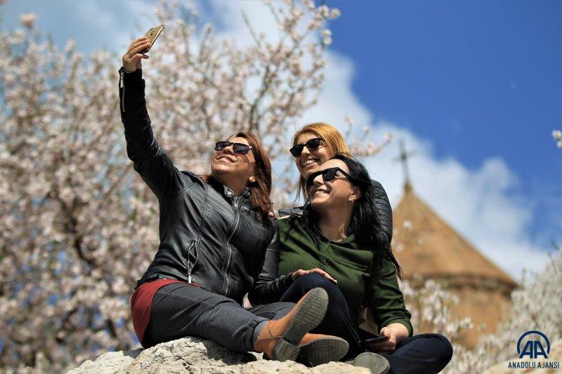 Akdamar adası, çiçek açan badem ağaçlarıyla güzelleşti