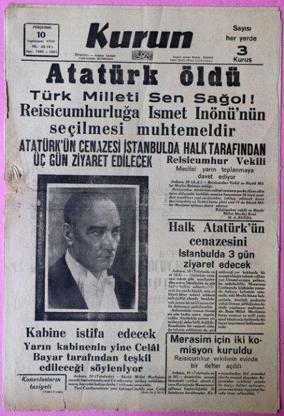 10 Kasım 1938 gazete manşetleri