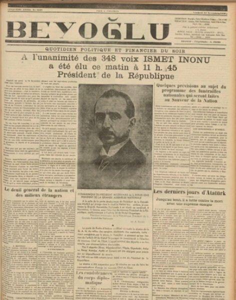 10 Kasım 1938 gazete manşetleri