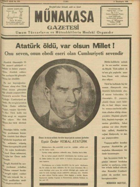 10 Kasım 1938 gazete manşetleri