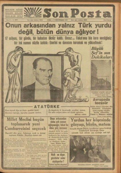 10 Kasım 1938 gazete manşetleri