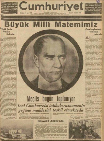 10 Kasım 1938 gazete manşetleri