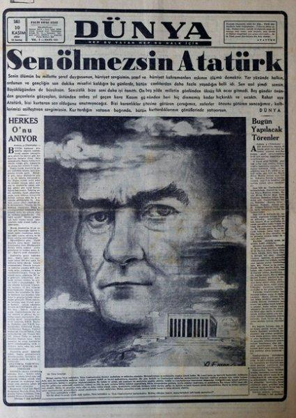 10 Kasım 1938 gazete manşetleri