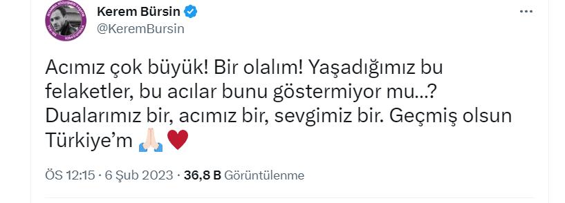 Ünlülerden deprem paylaşımları