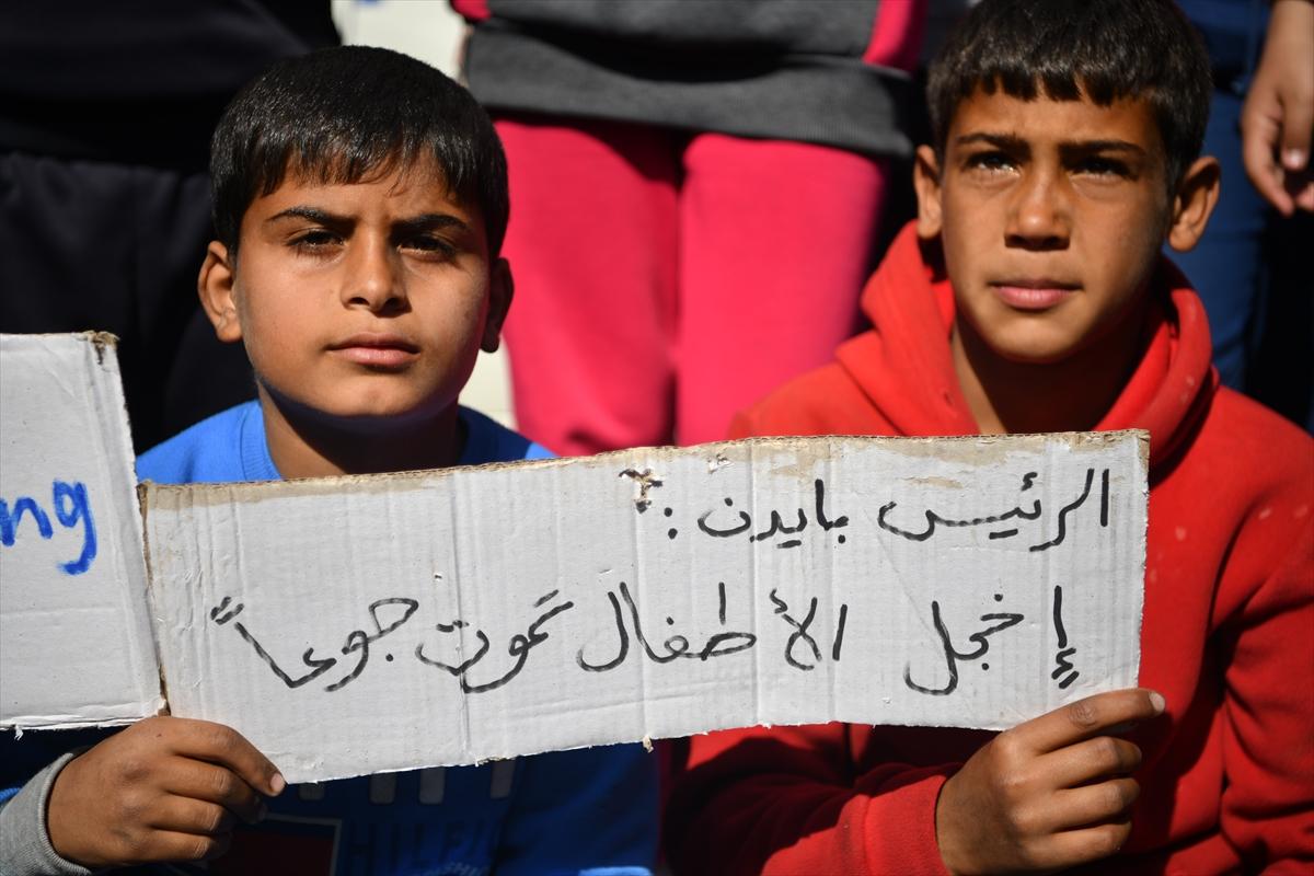Filistinli çocuklar, İsrail işgali altındaki gıda krizini protesto etti