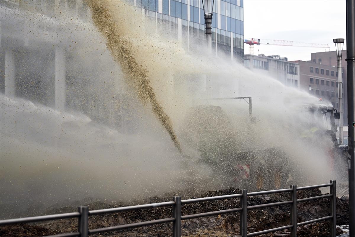 Belçikalı çiftçilerden AB kurumları önünde samanlı, tezekli eylem