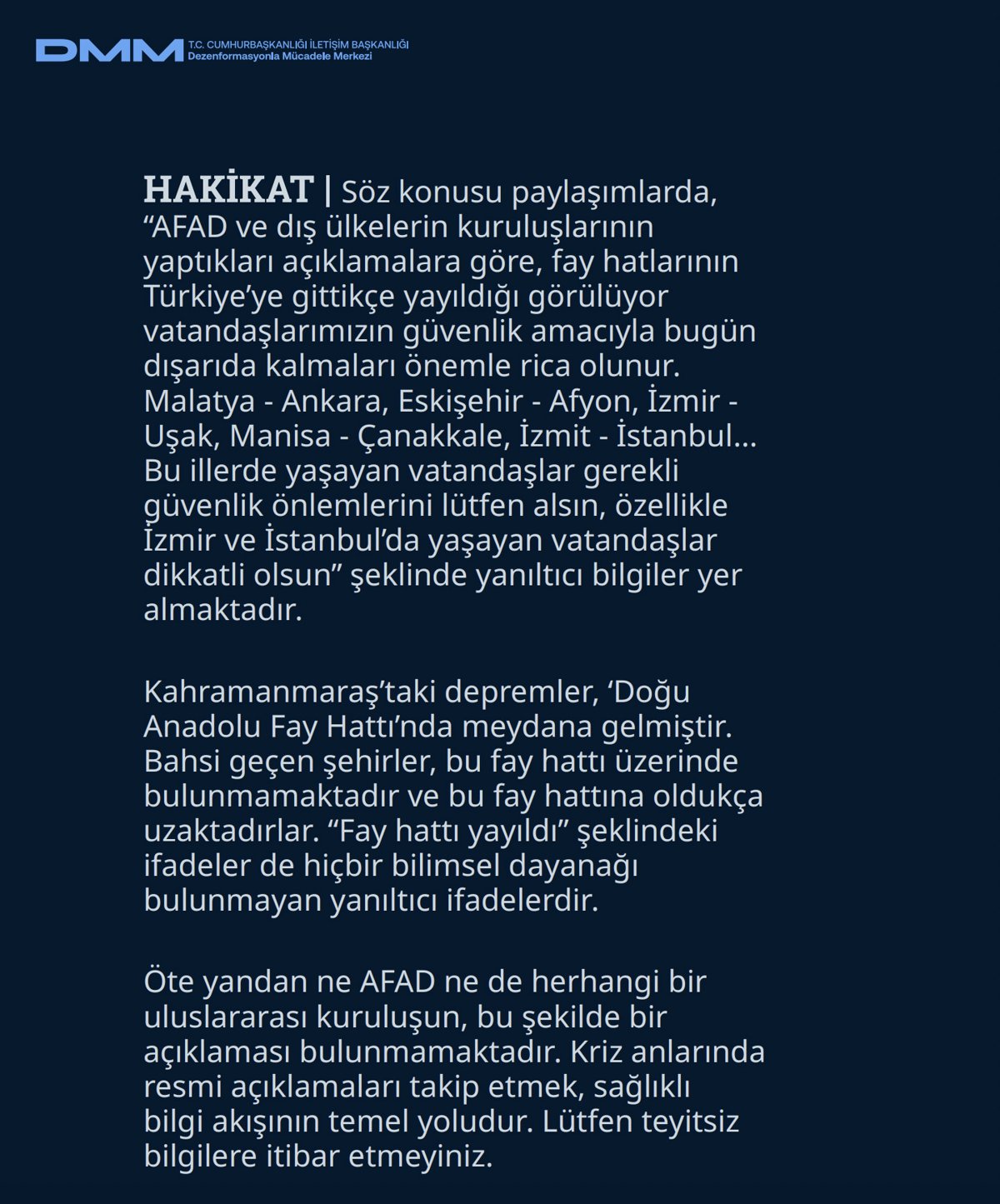 DMM, 6 Şubat depreminde yalan kampanyaları ifşa etti