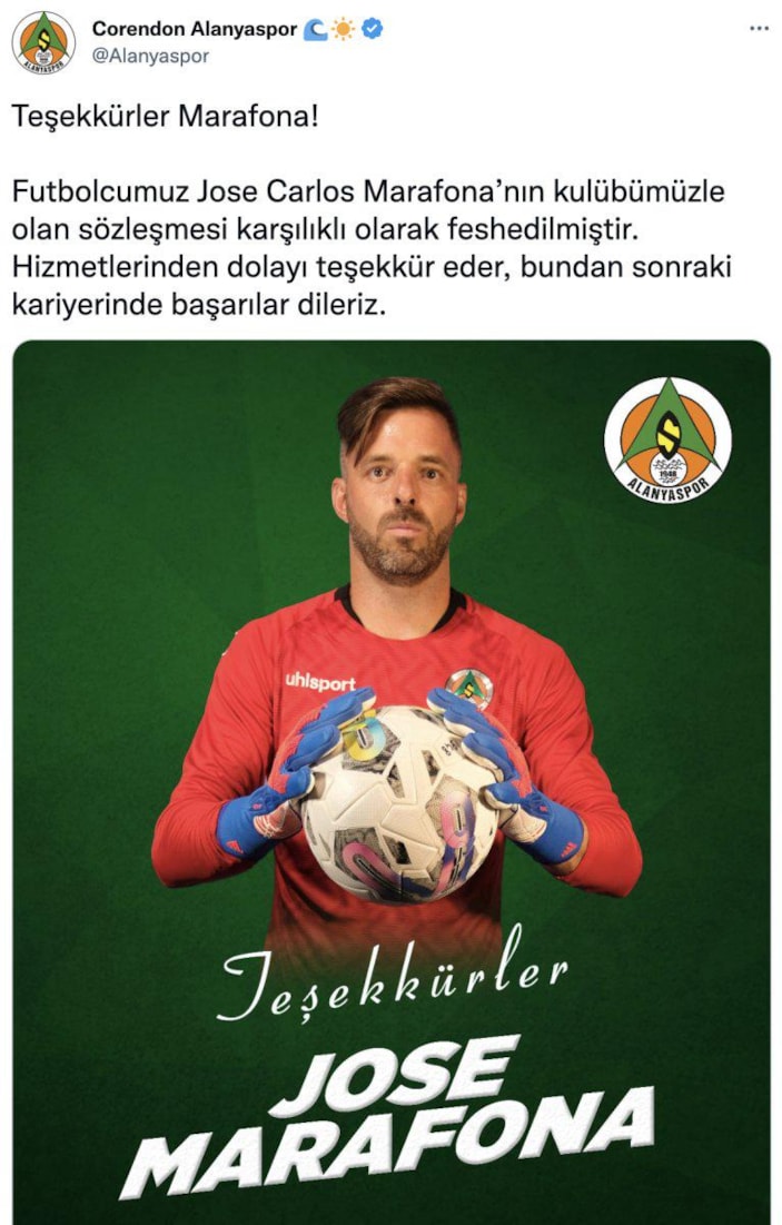 Alanyaspor, Jose Marafona ile yollarını ayırdı