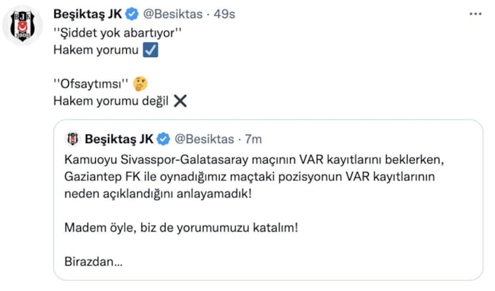 Beşiktaş'tan VAR kararları açıklaması