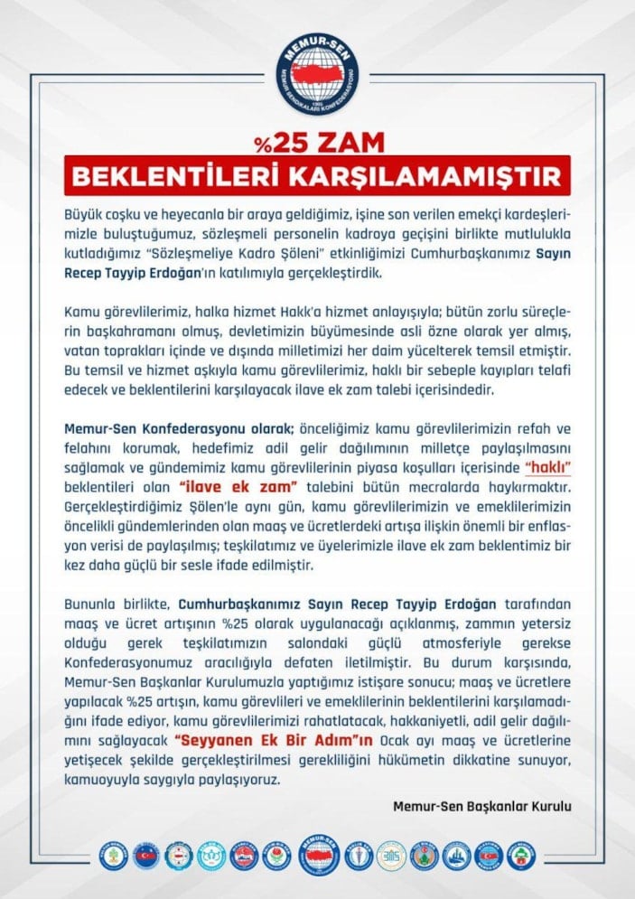 Memur-Sen Başkanı seyyanen zam talebini yineledi