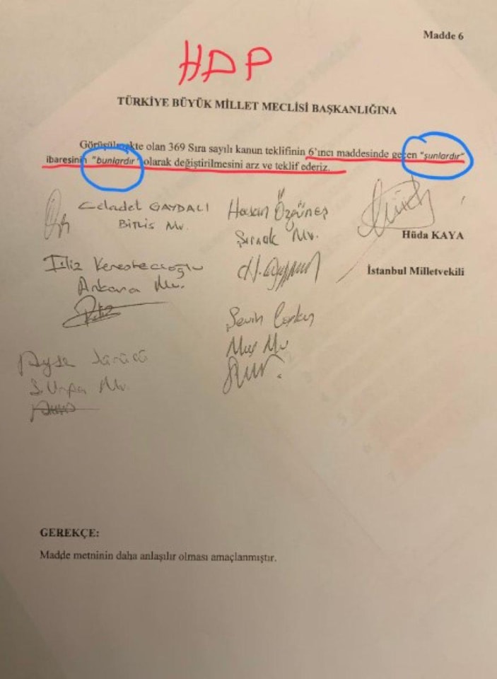 Muhalefet partilerinin kanun tekliflerine verdiği değişiklik önerileri