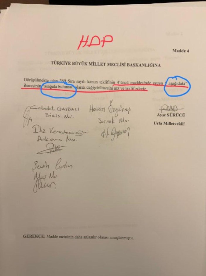 Muhalefet partilerinin kanun tekliflerine verdiği değişiklik önerileri