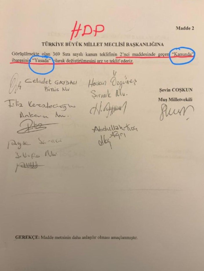 Muhalefet partilerinin kanun tekliflerine verdiği değişiklik önerileri