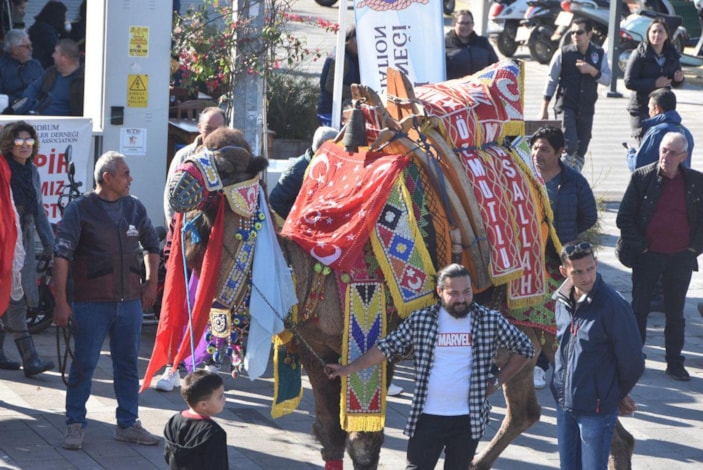 Bodrum sokaklarına develer çıktı, turistler fotoğraf çektirdi -1