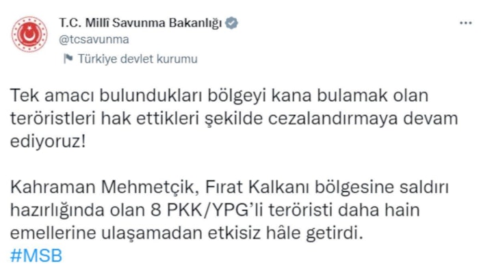 Fırat Kalkanı bölgesinde 8 terörist öldürüldü