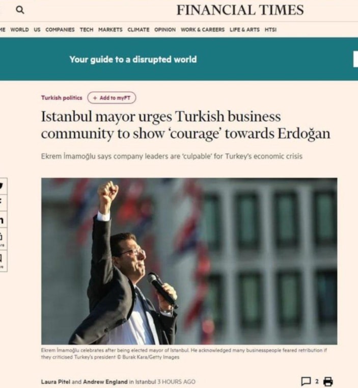 Ekrem İmamoğlu, Financial Times'a Türkiye'yi şikayet etti