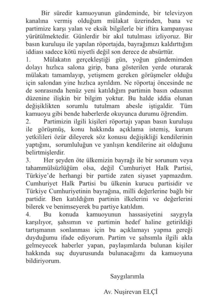 CHP'li Nuşirevan Elçi bayrak iddialarına cevap verdi