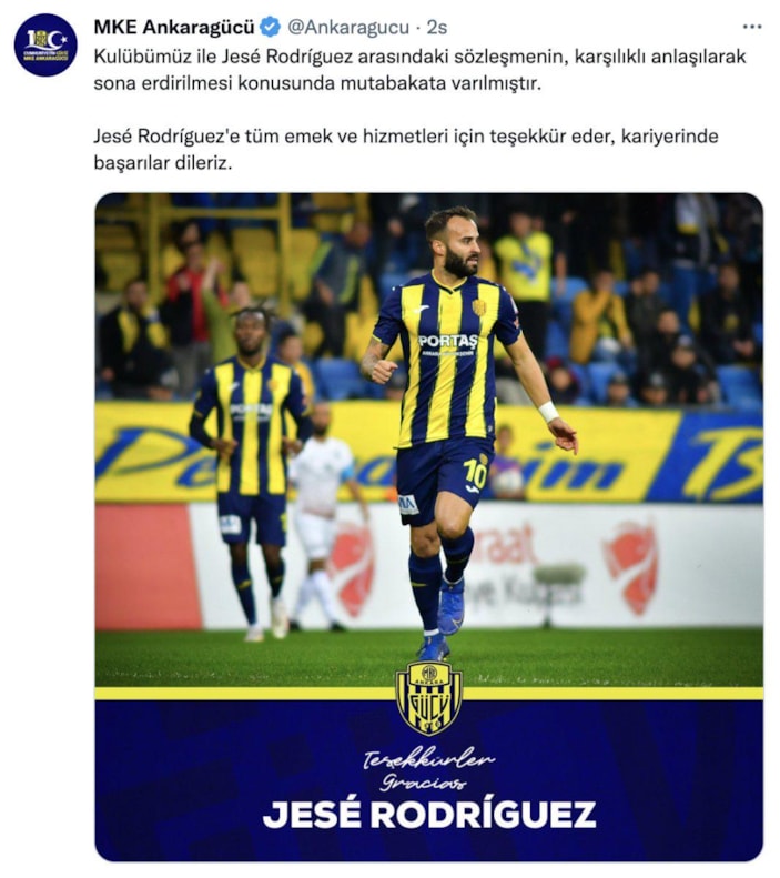 Ankaragücü'nde Jese Rodriguez ile yollar ayrıldı