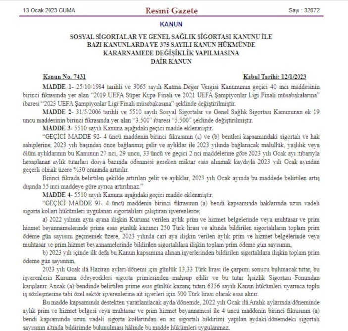 Memur ve emekli maaş zammı kanun teklifi, Resmi Gazete'de