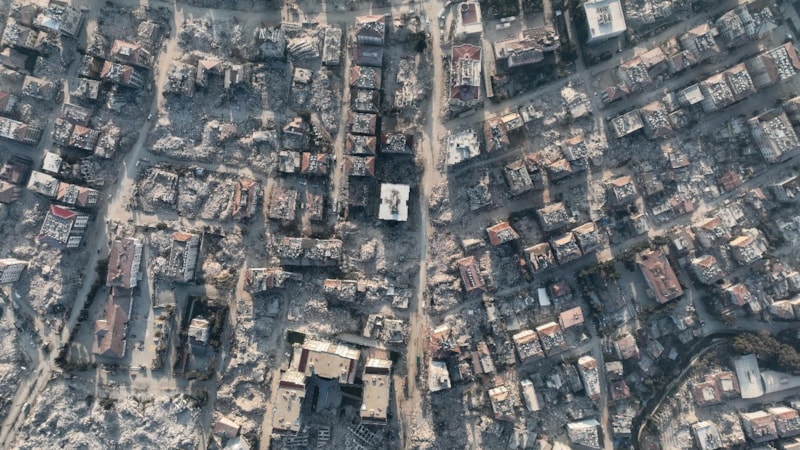 Depremde yerle bir olan Hatay'a havadan bakış