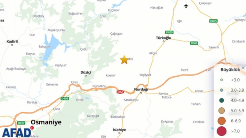 Kahramanmaraş'ta 4.1 büyüklüğünde deprem