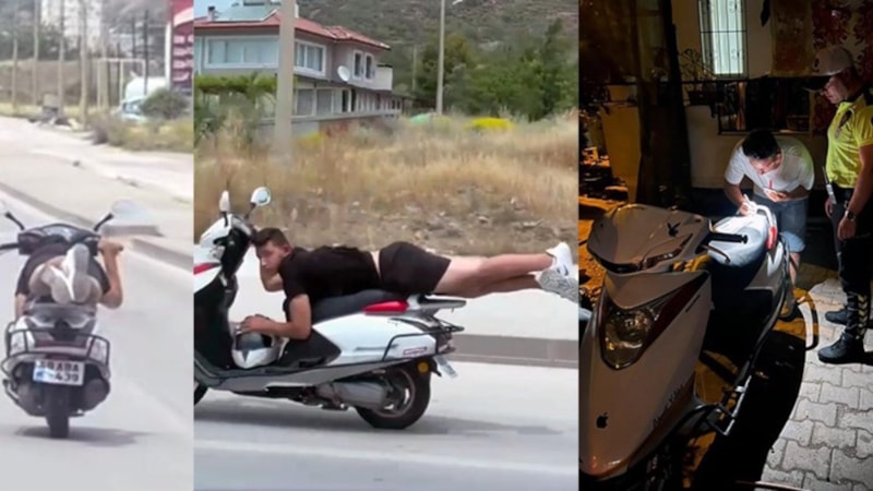 Fethiye'de motosiklet üzerinde yatan sürücünün hareketleri cezasız kalmadı