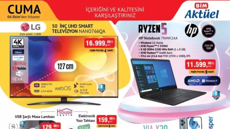 BUGÜN MAĞAZALARDA! 3-6 Ekim BİM aktüel ürünler kataloğu yayınlandı! Televizyon, yatak, telefon...