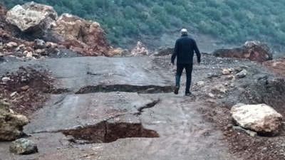 Gaziantep'te deprem sonrası oluşan doğal gölde inceleme