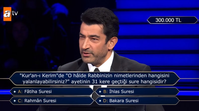 300 bin TL'lik ayet sorusu gündem oldu! İşte, Kim Milyoner Olmak İster'e damga vuran soru
