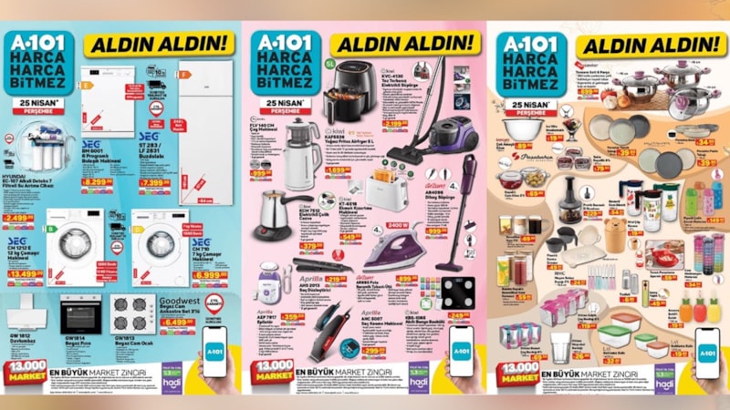 Çeyiz dizenlere A101’den sürpriz: Çamaşır Makinesi 6.999 TL, Buzdolabı 7.399 TL, Tencere Seti 699 TL…