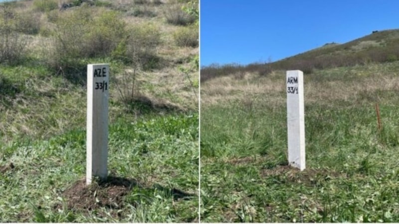 Azerbaycan-Ermenistan sınırına ilk sınır taşı yerleştirildi