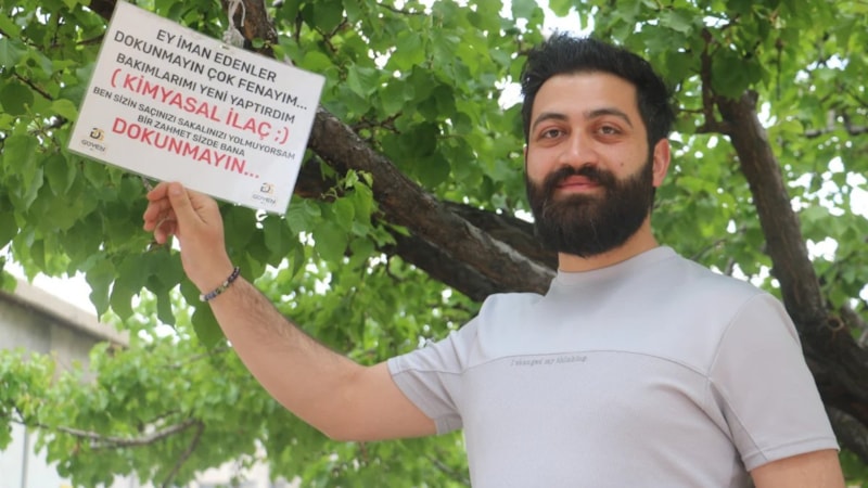 Sivas'ta 'babam çekirdeğinden büyüttü' dediği ağaca astığı notla tebessüm ettirdi