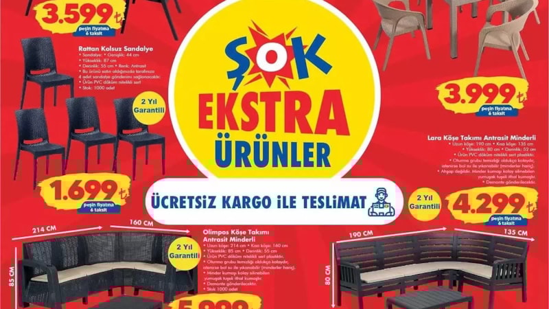 Bahçeye, terasa, balkona ŞOK'tan fırsat: Masa takımı 5.999 TL, Sandalye 1.699 TL, Köşe takımı 4.299 TL...