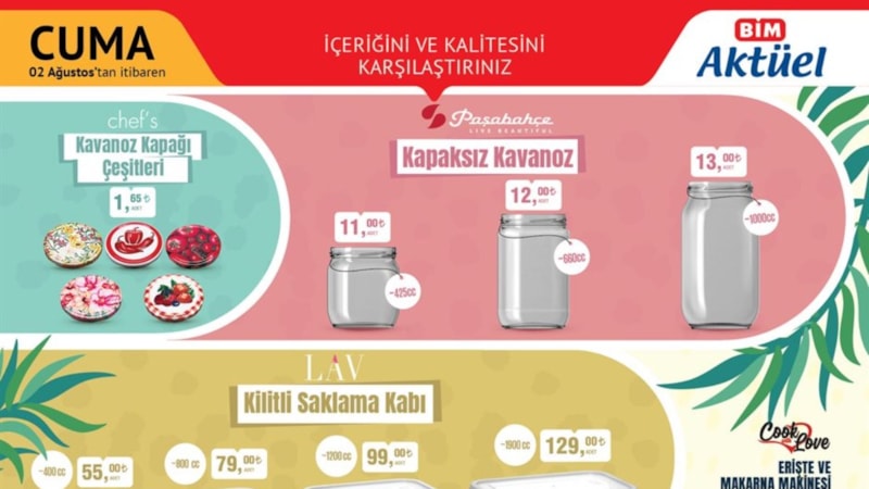 Konserve yapanlar koşsun! BİM'de kavanoz şenliği var: Paşabahçe kavanozlar 11, 12, 13 TL, kapaklar 1,65 TL...