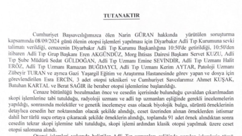 Narin Güran'ın otopsisinin ardından savcı tutanağı ortaya çıktı