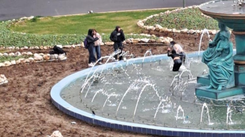 Tekirdağ'da gençler dondurucu soğukta süs havuzuna atladı