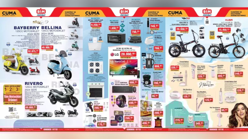 BİM’den dev fırsat; televizyon, fırın, ocak, motosiklet… BİM 7 Mart Aktüel Katalog