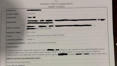 Kayseri'de çekimi yapılıp verilmeyen düğün görüntüleri için 53 bin TL tazminat